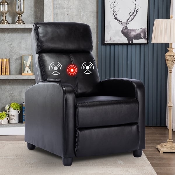 Black Leather Massage Recliner with Remote Control Function