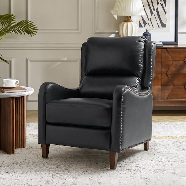 Black Leather Recliner Chair Wingback Cigar Style Nailhead Trim