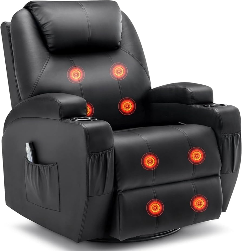 Black Leather Rocker Chair With Dual Cup Holders