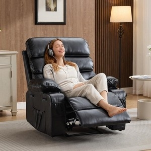 Black Manual Recliner Overstuffed With Integrated Footrest