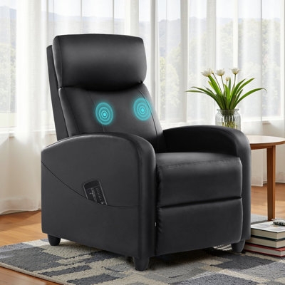 Black Massage Recliner, Leather-Like, Side Pocket, Compact Design