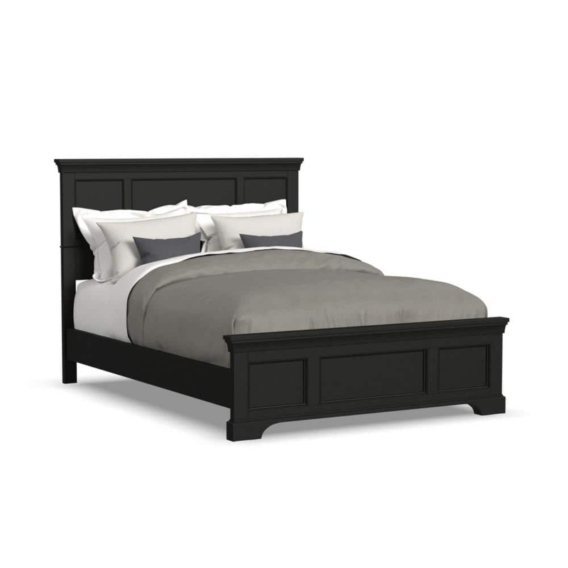 Black Panel Bed with Tiered Crown Molding and Traditional Style
