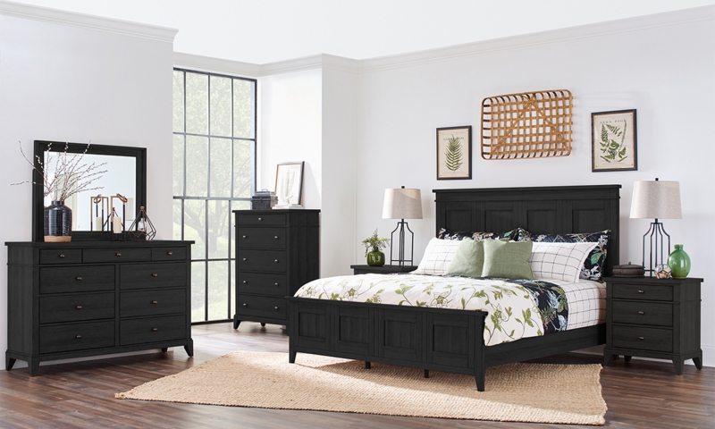 Black Panel Bedroom Set with Silver Knob Accents Transitional Style
