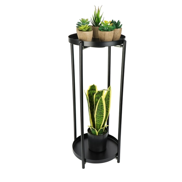 Black Pedestal Plant Table Tray Top Shelves Matte Finish Minimalist