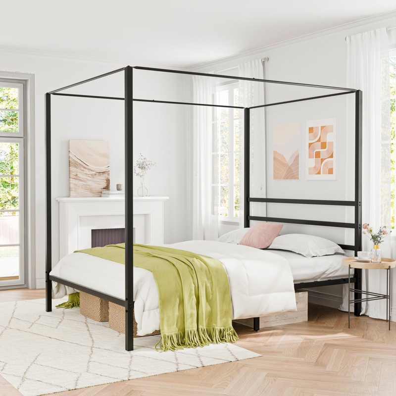Black Platform Canopy Bed in Minimalist Industrial Style