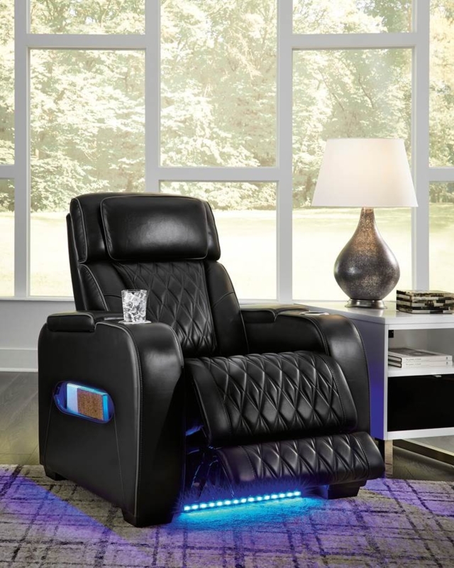 Black Power Recliner LED with Diamond Quilting and Cup Holders