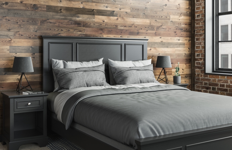 Black Queen Headboard Recessed Panels Matte Finish Transitional Wood Style