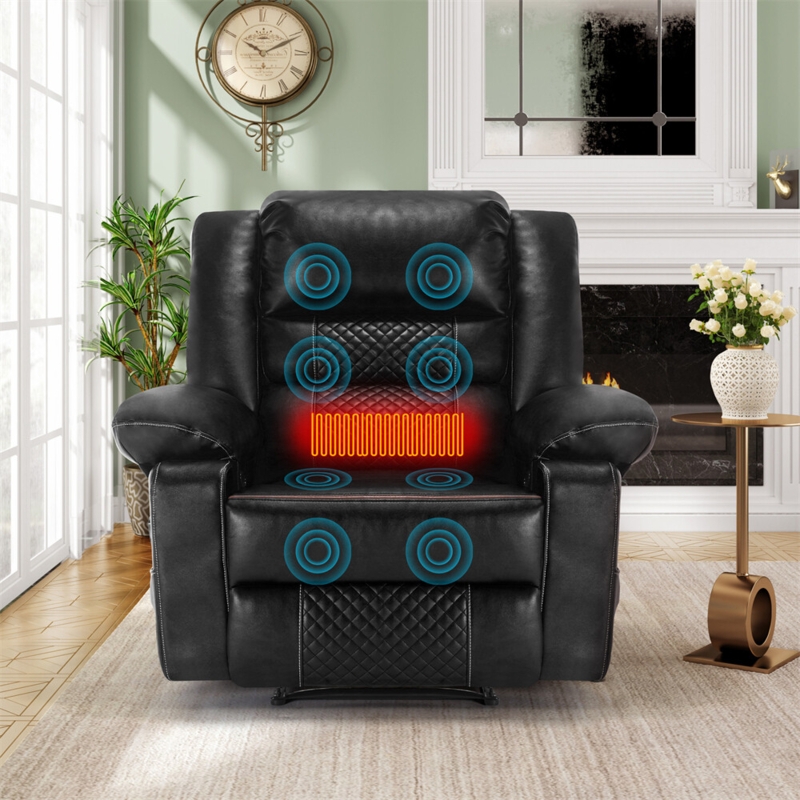 Black Quilted Recliner With Massage And Heat Graphics