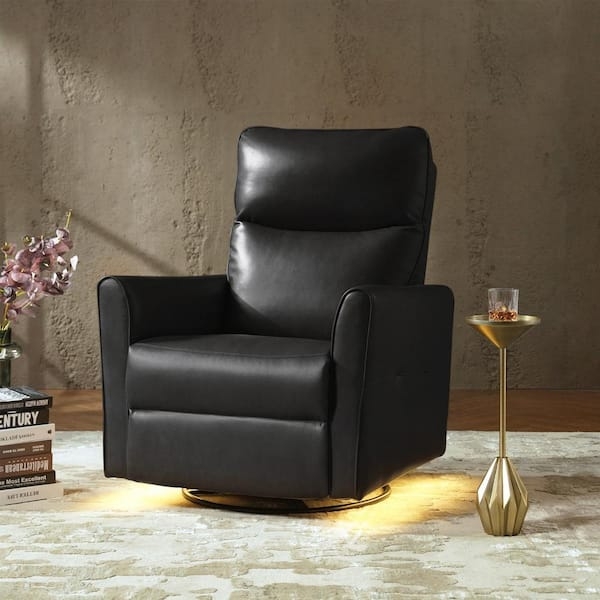 Black Swivel Recliner Modern Leather-Like Chair with Under Glow Lighting
