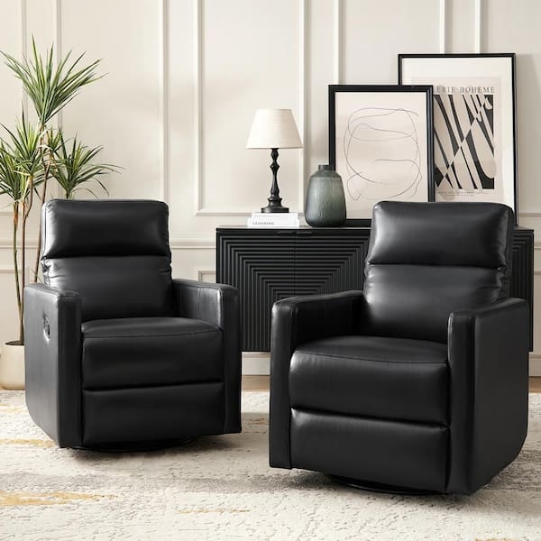 Black Swivel Rocker Recliner Set with Adjustable Headrest