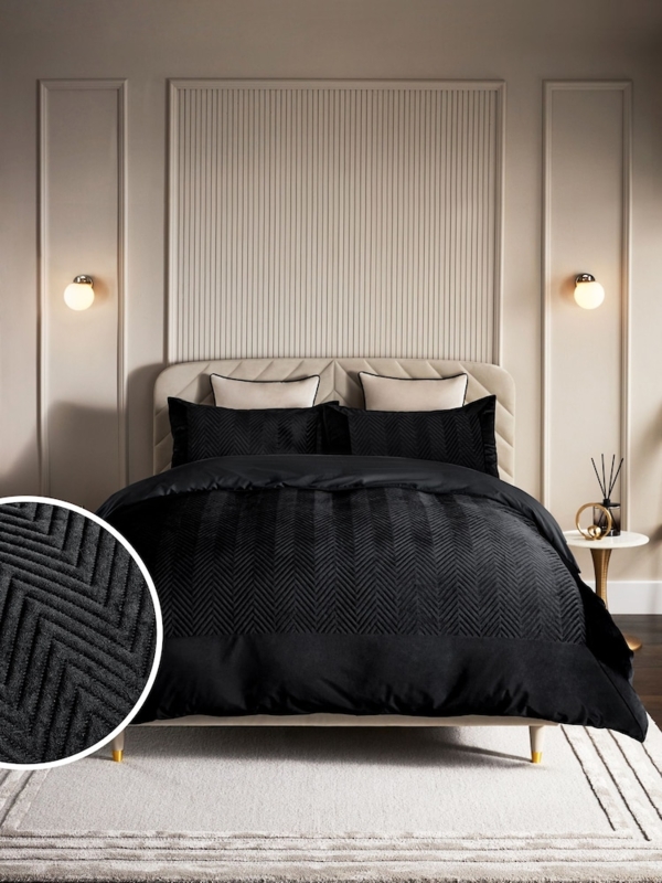 Black Velvet Duvet Cover Square Quilting Modern Dramatic Styling