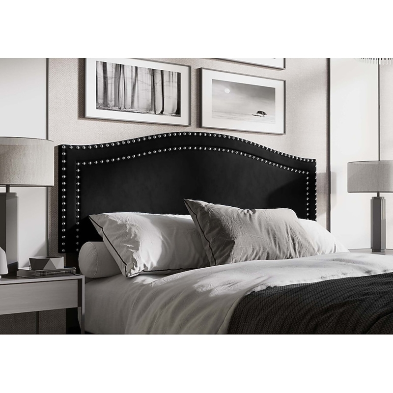 Black Velvet Headboard Arched Silhouette Double Nailhead Trim