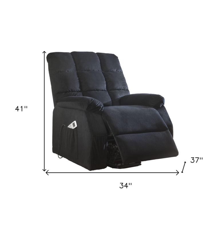 Black Velvet Power Lift Recliner, Grid Tufted Backrest