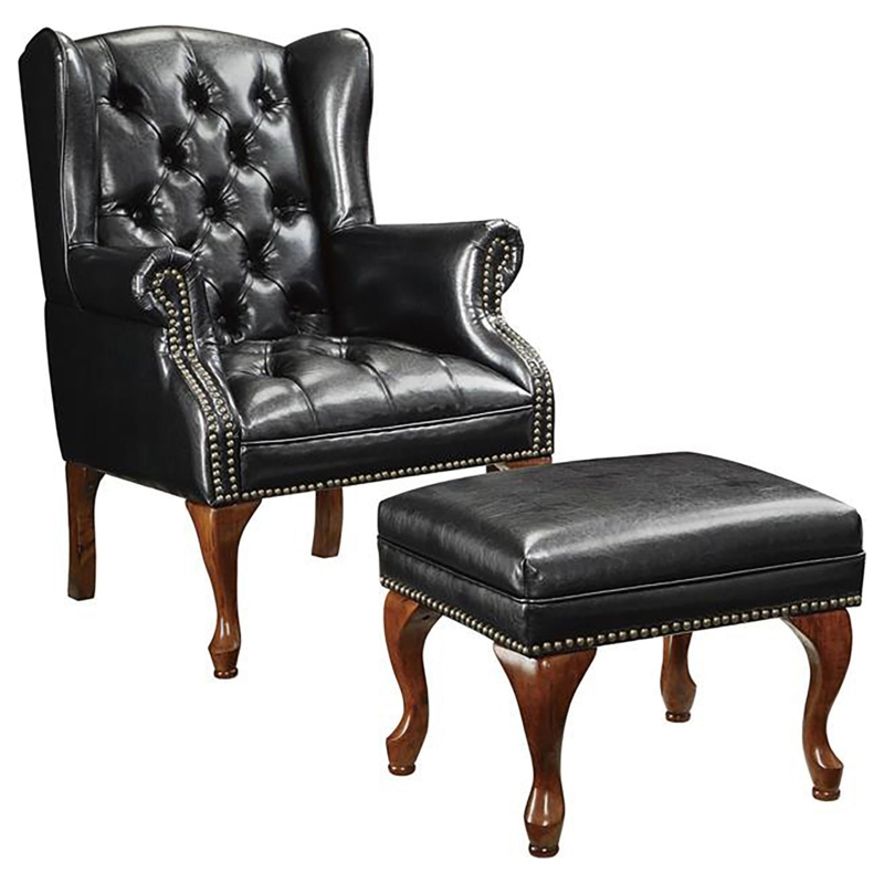 Black Wingback Chair Cabriole Legs Button Tufted Nailhead Trim