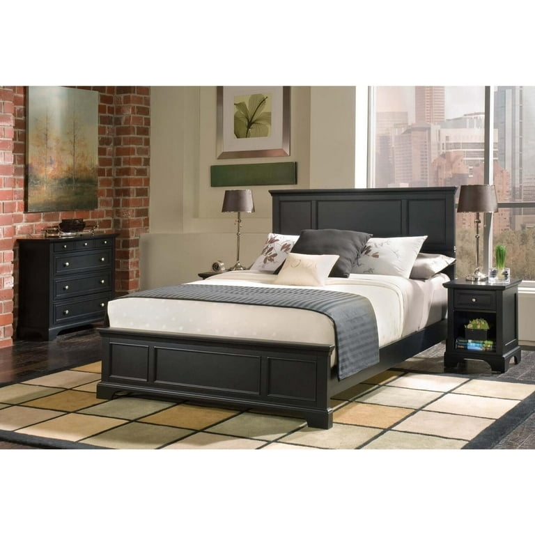 Black Wood Panel Bed Frame with Transitional Style