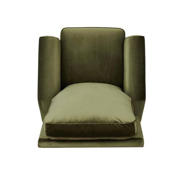 Blocky Modern Recliner Chair Kale Green Velvet Wide Arms
