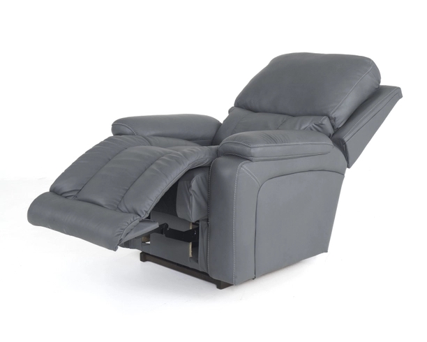 Blue Gray Leather Rocker Recliner with Tiered Backrest Support