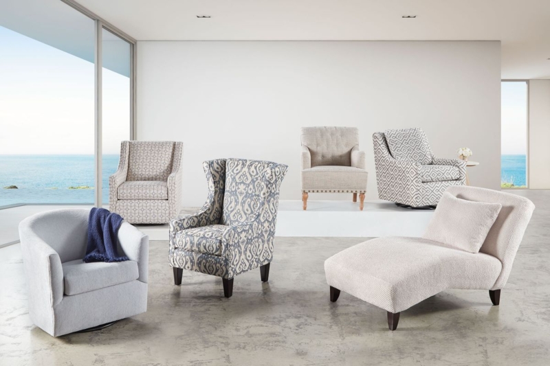 Blue Ikat Patterned Wingback Chair with Tapered Legs