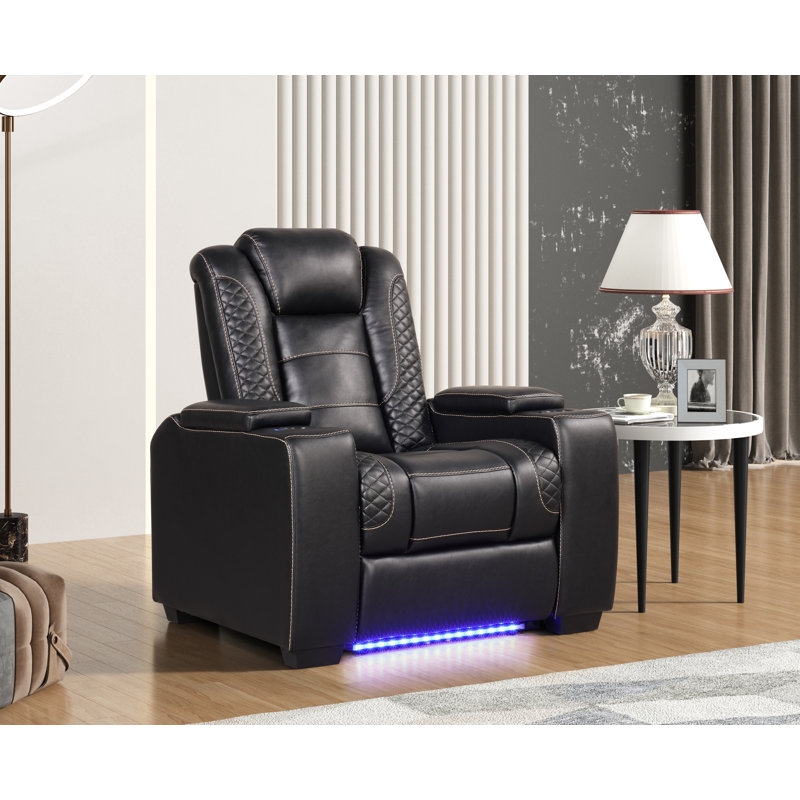 Blue LED Base Power Recliner With Diamond Quilted Sides