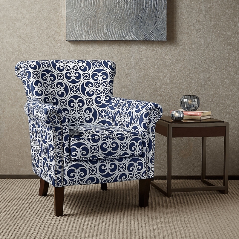 Blue Upholstered Accent Chair with Track Arms and Piped Edge Detailing