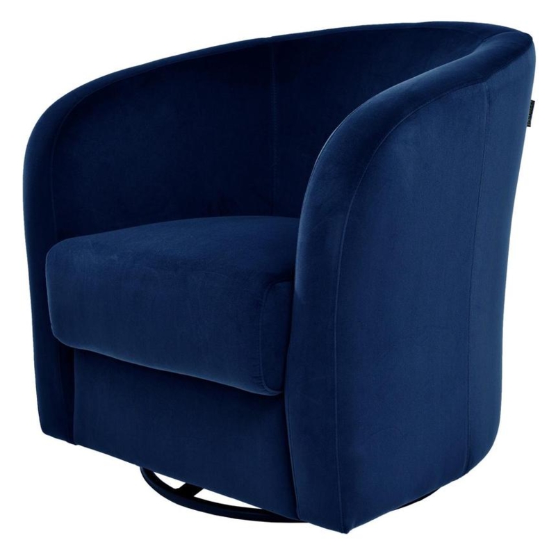 Blue Velvet Swivel Barrel Accent Chair with Modern Low Profile Design