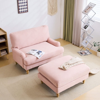 Blush Chair And A Half: Rolled Arms with Matching Ottoman.