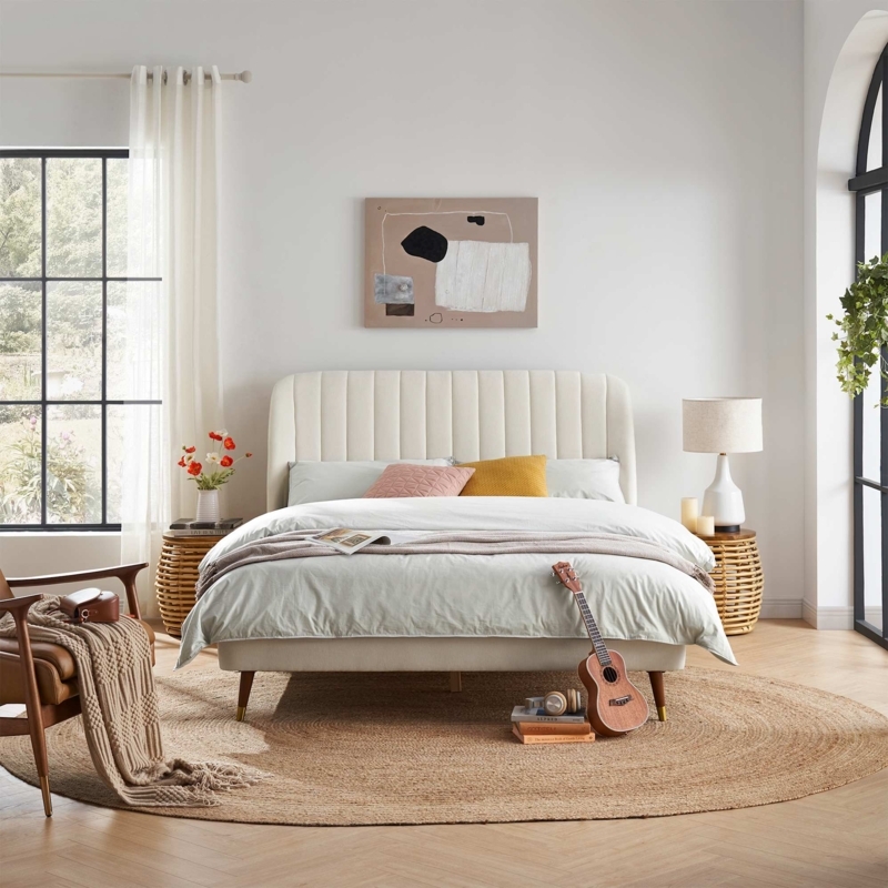 Bohemian Chic Platform Bed Cream Vertical Channeling