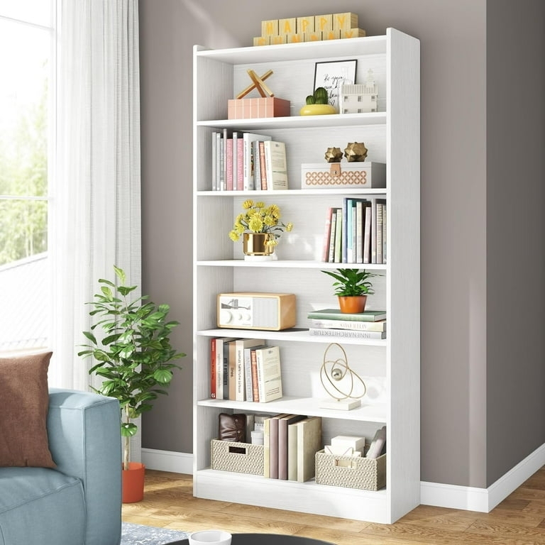 Bookcase, 7-Tier Modern White Tall Vertical Shelving