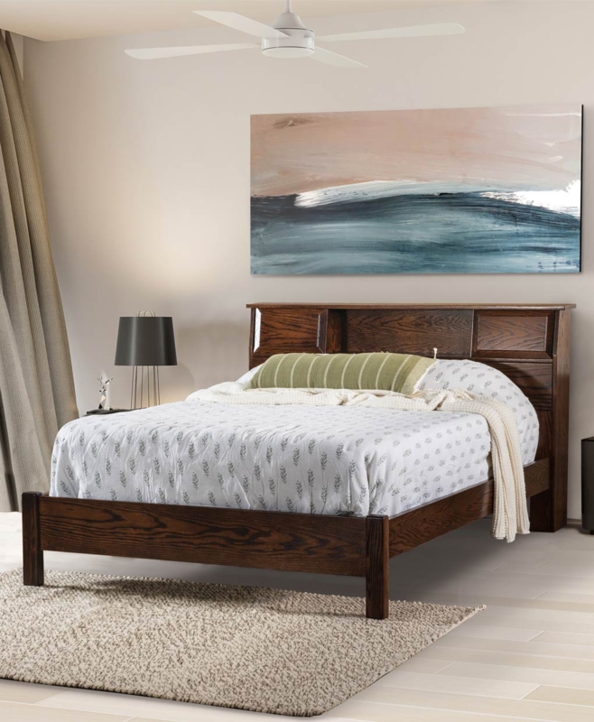 Bookcase Bed with Dark Wood Finish and Low Profile Footboard