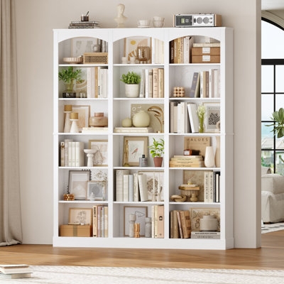 Bookcase Double Unit Styling White Finish Adjustable Shelves
