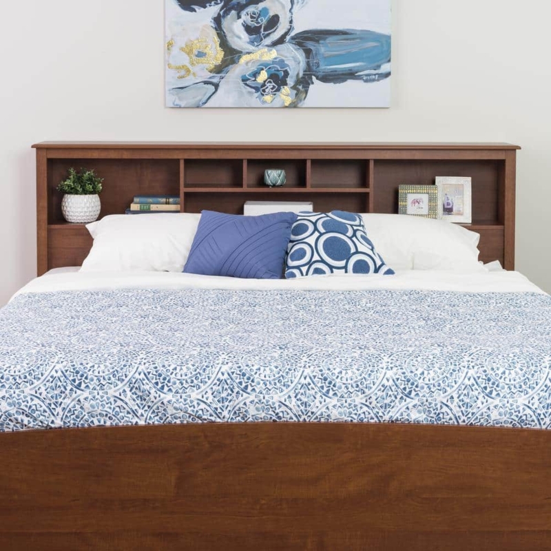 Bookcase Headboard Cherry Wood Six Storage Cubbies Traditional