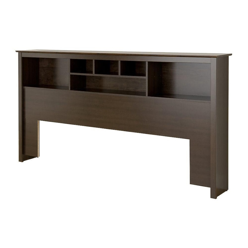 Bookcase Headboard Espresso Finish with Six Open Storage Compartments