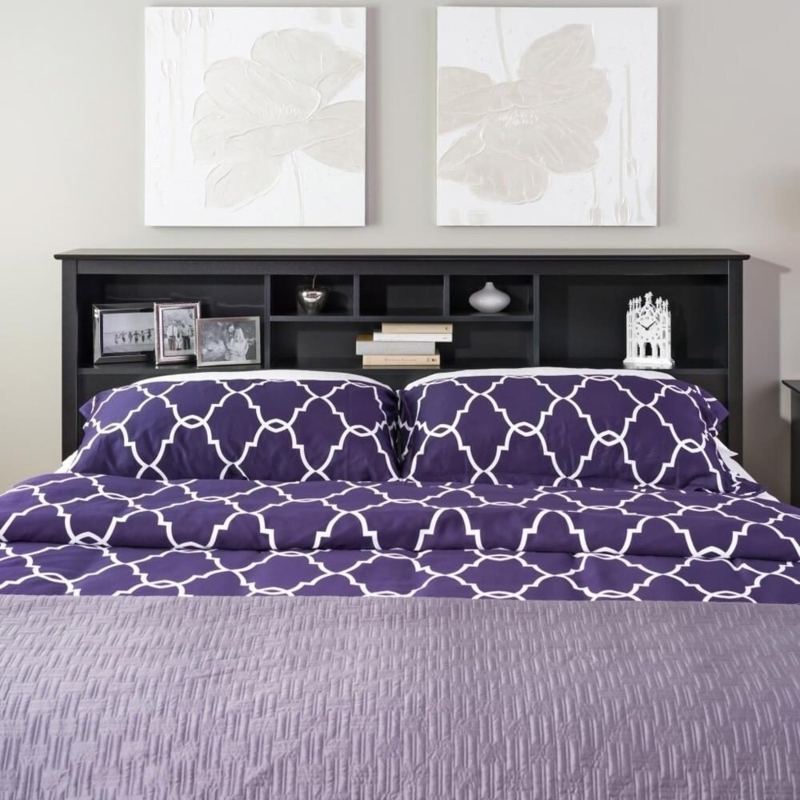 Bookcase Headboard Matte Black Integrated Shelving Storage