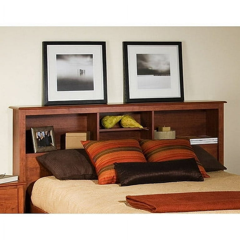 Bookcase Headboard with Cherry Finish and Transitional Style