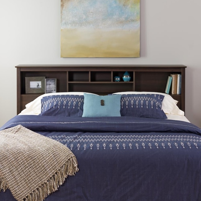 Bookcase Headboard with Espresso Finish and Six Compartments