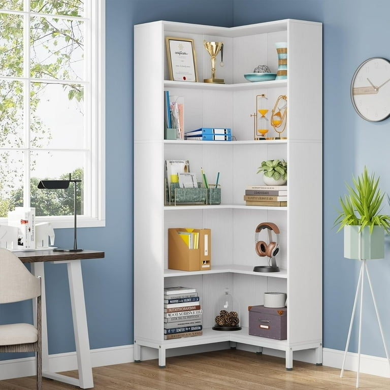 Bookcase, L-Shaped 6-Tier Modern Corner Display Rack