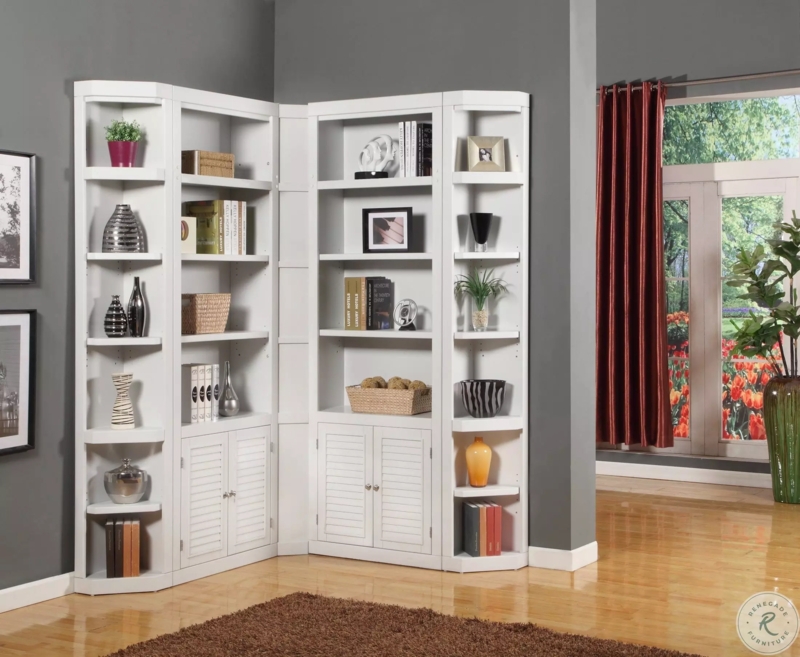 Bookcase, L-Shaped Louvered Cottage Corner Library Wall Unit