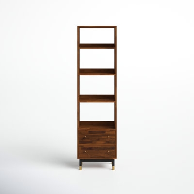 Bookcase Mid Century Style Narrow Silhouette Metallic Foot Caps