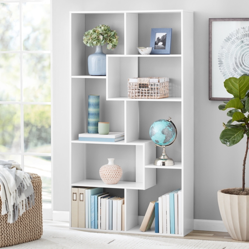 Bookcase Modern Asymmetrical Shelving Staggered Geometric Design