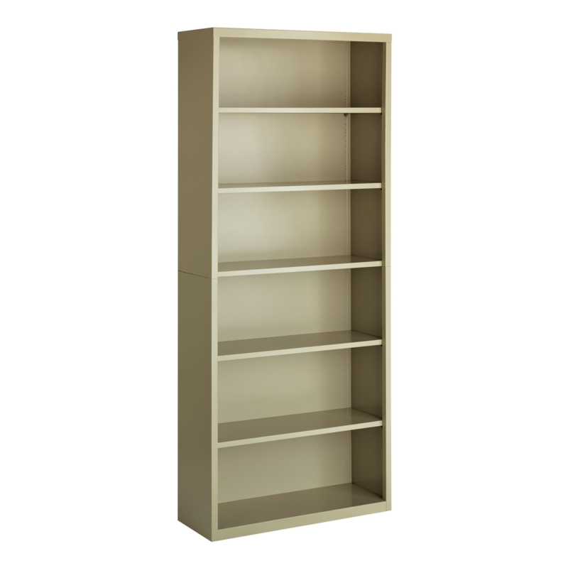 Bookcase Putty Beige Metal Slim Profile Industrial 6-Shelf