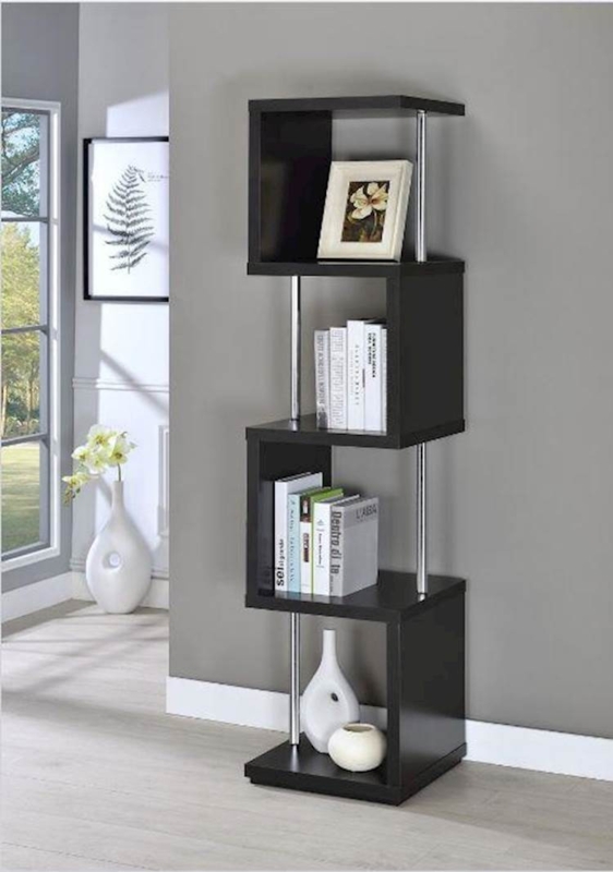 Bookcase S-Shaped Zig Zag with Chrome Support Pillars