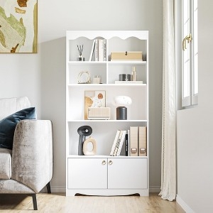 Bookcase, Scalloped Top Storage Doors Traditional Display Cabinet