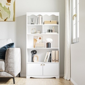 Bookcase Scalloped Top with Integrated Cabinet White Finish