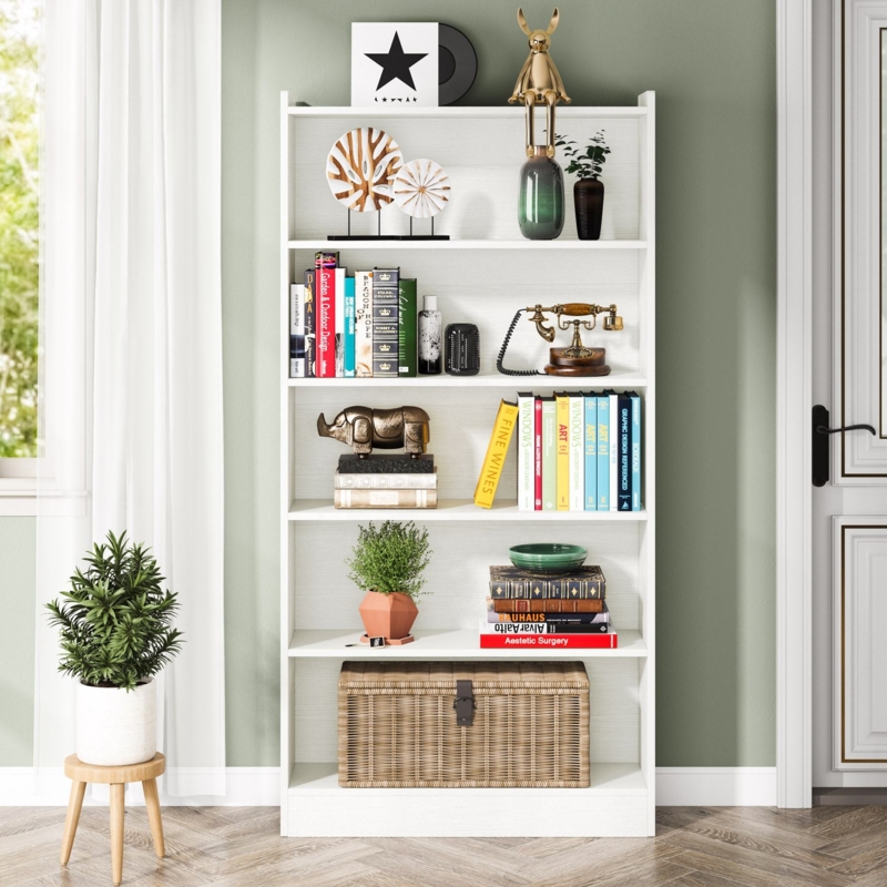 Bookcase, Six-Tier Open Shelving Transitional Styled Library