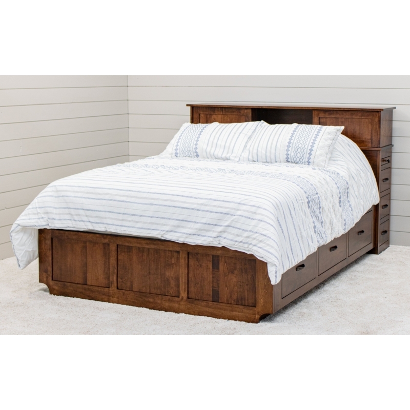 Bookcase Storage Bed with Recessed Paneled Footboard and Drawers