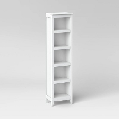 Bookcase Tall Narrow Decorative Molding Five Shelves Transitional Shelving