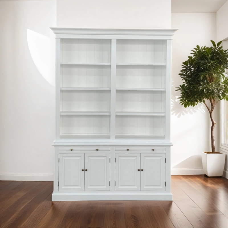Bookcase, Two-Bay Paneled Doors French Country Library Shelf