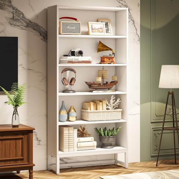 Bookcase, White Open Metal Base Modern Display Bookshelf