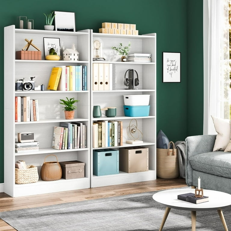 Bookcase, White Six-Tier Modern Library Shelving Unit