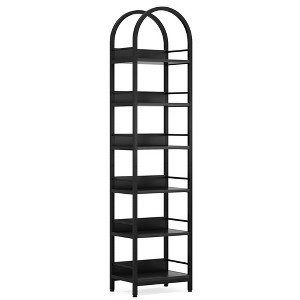 Bookshelf Arched Top Narrow 6-Tier Matte Black Metal Frame Etagere